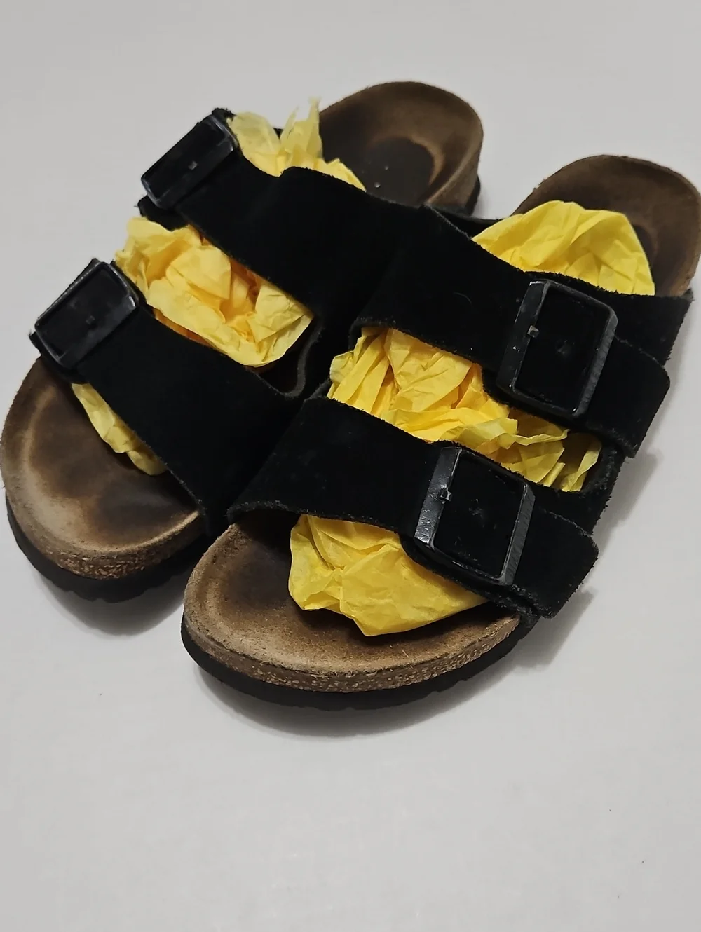 Unisex Black Suede Double-Buckle Slide Sandals Size 8/8.5